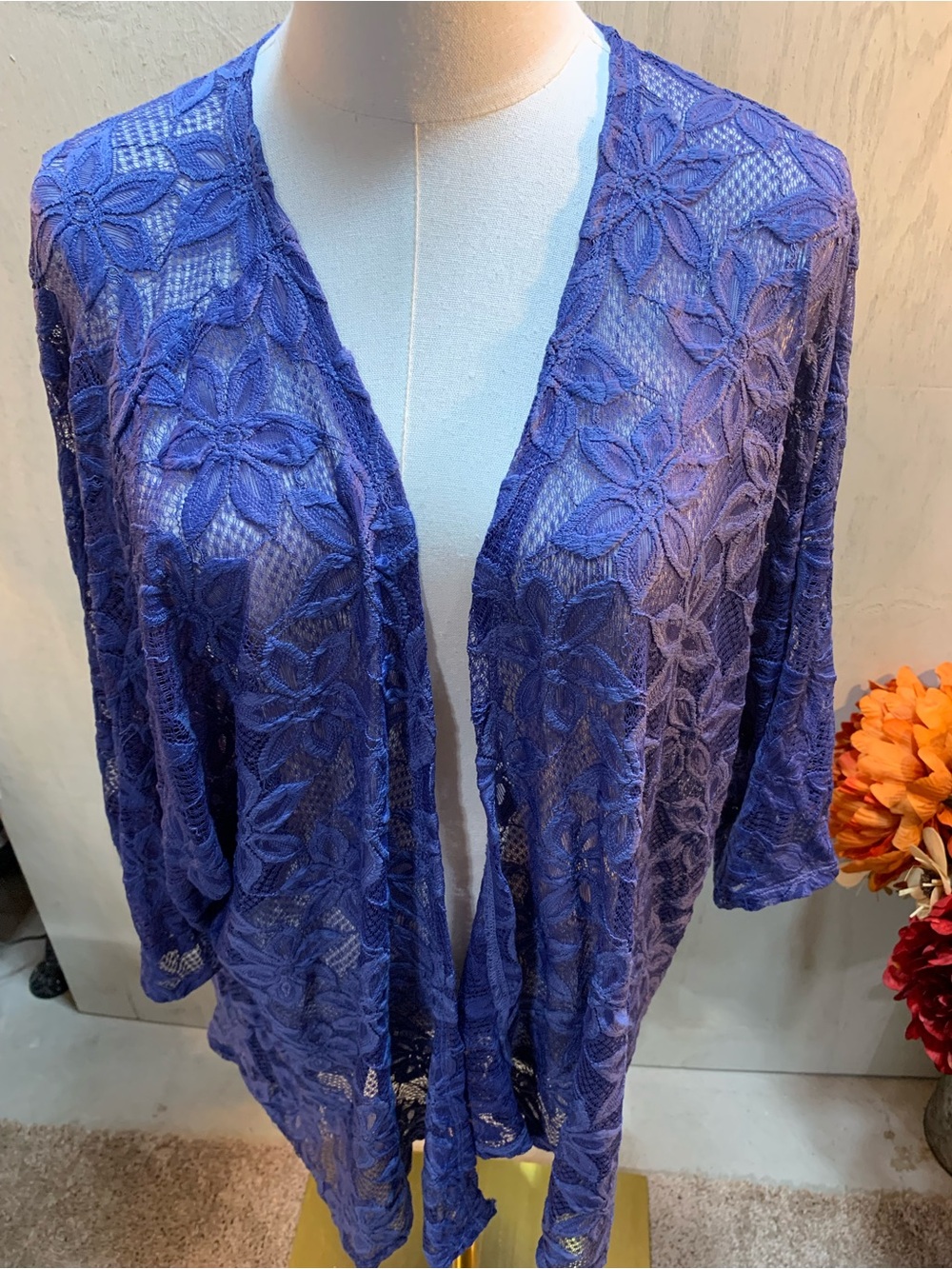 LuLaRoe Sheer Lace Open-Front Kimono - Purple